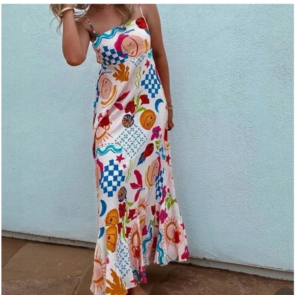 Paper Heart Womens Summer Maxi Dress Sun Stars  Size Large